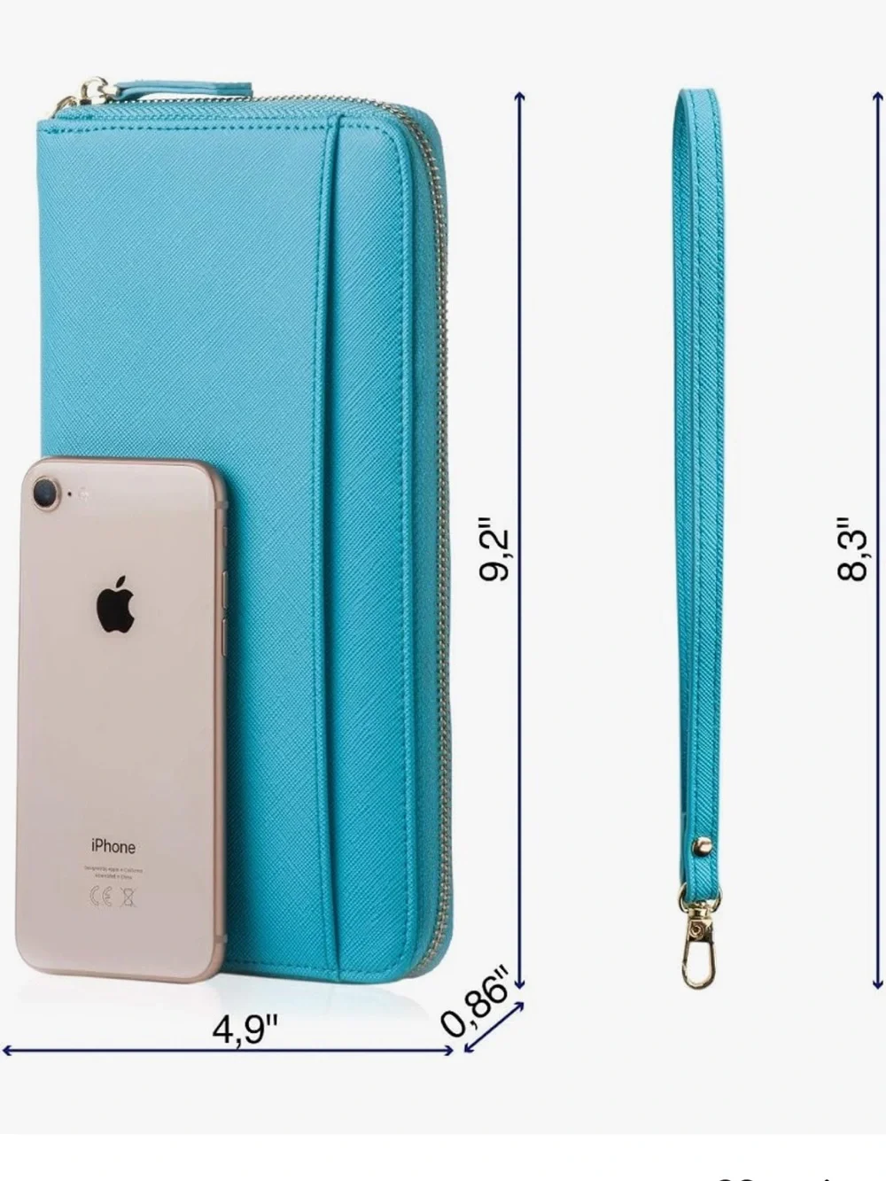 NWT Zip-Around Travel Documents Organizer RFID Faux leather Turquoise Wallet